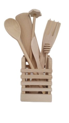Dřevěná sada kuchyňského náčiní – 7 ks + stojan produkt