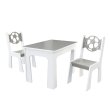 Stol + dve stoličky lopta šedo-biela
