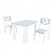 Stol + dve stoličky lopta šedo-biela
