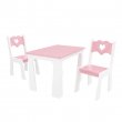 Stol + dve stoličky - srdce růžovo-biela
