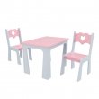 Stol + dve stoličky - srdce růžovo-šedá