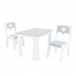 Stol + dve stoličky srdce šedo-biela