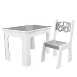 zväčšiť obrázok Stol a stolička opierka - auto šedo biela