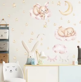 zväčšiť obrázok Detská samolepiaca dekorácia na stenu - Zajačik a psík v nebesiach