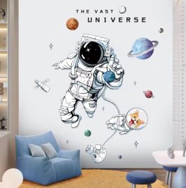 zväčšiť obrázok Detská samolepiaca dekorácia na stenu - Astronaut s Lajkou