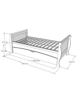 Postýlka 140/70 cm Margit - bílá - 3v1 