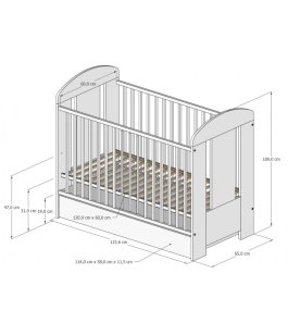 Postýlka 120/60 cm Gloria - bílá / Slon se šuplíkem