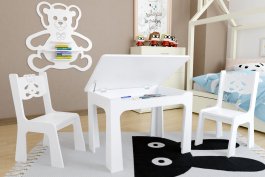 zväčšiť obrázok Stôl otvárací + 2 stolička - Medvedík biela