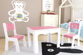 zväčšiť obrázok Stol + dve stoličky - méďa růžovo-biela