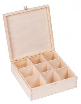 zväčšiť obrázok Krabička drevená  na čaj 22,5x22,5x8,2 cm zapínanie