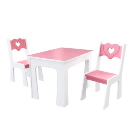 zväčšiť obrázok Stol + dve stoličky - srdce růžovo-biela