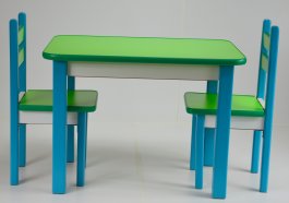 zväčšiť obrázok Stol a dve stoličky ST1 modro/zelená zväčšiť obrázok Stol a dve stoličky ST1 modro/zelená