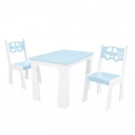 zväčšiť obrázok Stol + dve stoličky auta modro - biela
